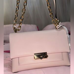 Michael Kors Light Pink Leather Crossbody with Gold Chain